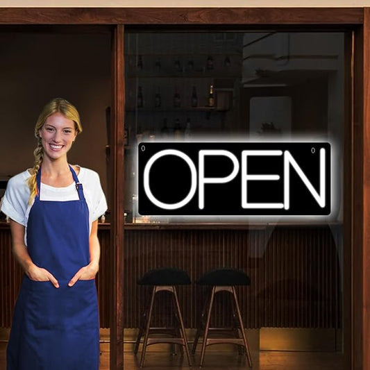 Open Signs for Business, LED Neon Open Sign 22 Inch 12V/2A Ultra Bright Lighted Open Sign Electric Light Up Open Sign for Business Storefront Window Glass Door Retail Shop Store Bar Salon Restaurant White