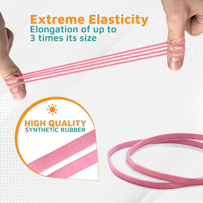 PlasticMill Pink Rubber Bands Size 33 (3 1/2" x 1/8") - #33 Colored Rubber Bands Office Supplies - Strong, Elastic Bands for Crafts, Balloon Garland, Cash, File Folders (100-Pack)