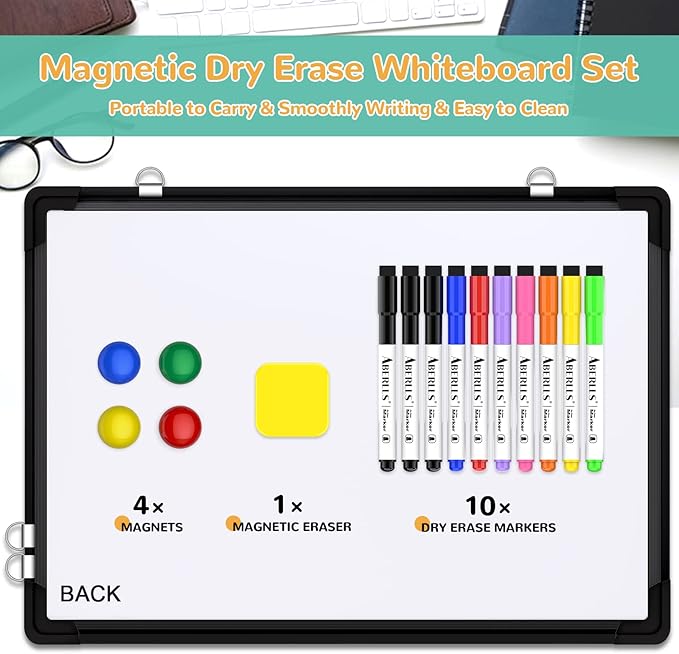 Small Monthly Calendar Dry Erase Whiteboard for Wall, 16in x 12in Magnetic Dry Erase Board, Hanging Double-Sided White Board, Portable Board for Drawing, Kitchen, Planning, Memo, School, Home, Office