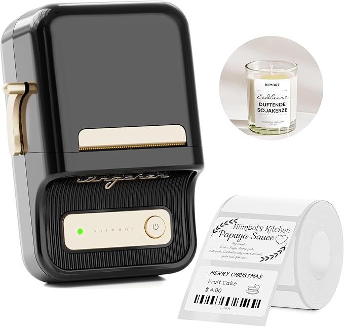 NIIMBOT B21 Inkless Label Maker, Portable Thermal Label Printer for Clothing, Address, Business, Compatible with iOS & Android, with 1 Pack 50x30mm White Label, Black