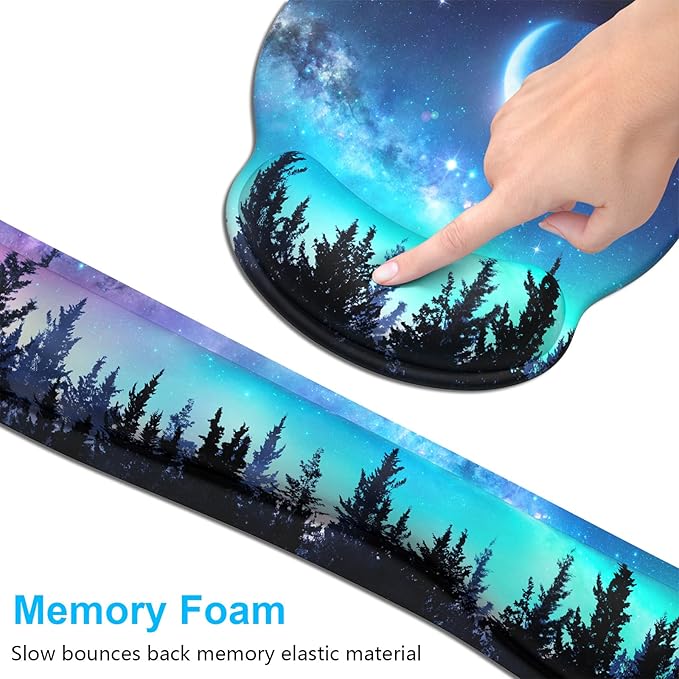 Dapesuom Keyboard Wrist Rest and Mouse Pad with Wrist Support, Cute Memory Foam Cushion for Keyboard and Mouse Set, Ergonomic Desktop Pad Rests with Non Slip Base for Easy Typing & Pain Relief, Moon