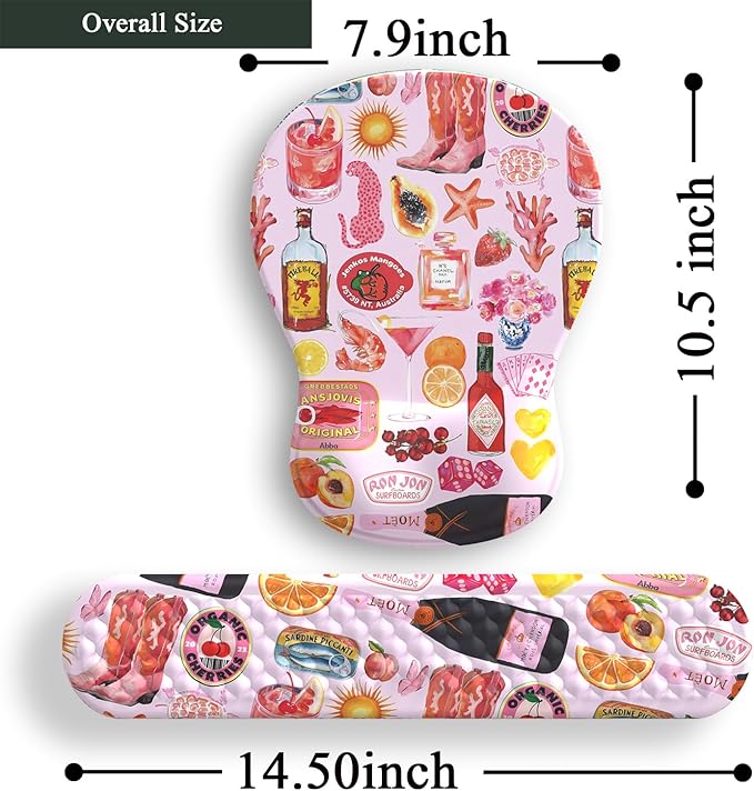 Cute Pink Mouse Pad and Keyboard with Wrist Rest Ergonomic Aesthetic Gaming Mouse Pads, Best Desk Decor Office Cute Pink Desk Accessories Mouse Pad with Wrist Rest, Vacation Style Soft Gel Material