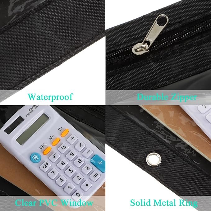 Marspark 30 Packs Pencil Pouch 3 Ring Binder Pen Pouch Cloth Pencil Pouches Zipper Pen Case Bag with Clear Window for School Office Writing Supplies Gifts(Black)