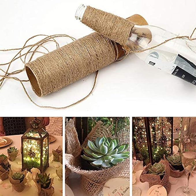 1312 FT Natural Jute Twine,3ply String Twine, Industrial Packing Materials Packing String for Gifts,DIY Crafts, Decoration, Bundling, Gardening and Recycling（4pcs）