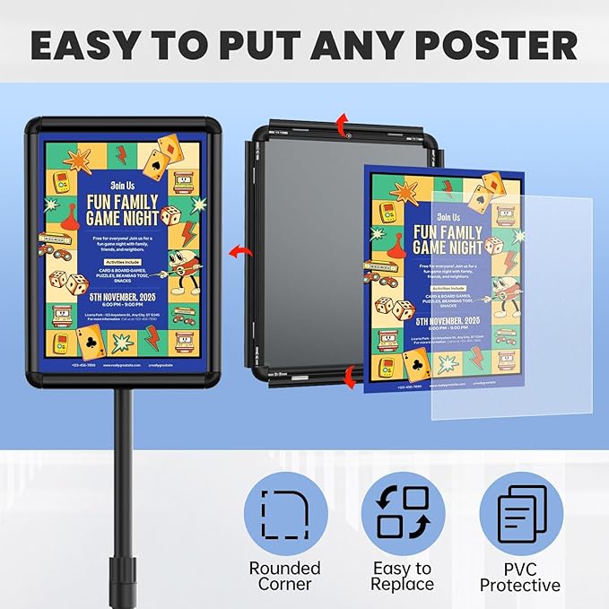 Sign Stand Holder 8.5x11 inch - Adjustable Sign Holder Stand for Display with Heavy Duty Base, Floor Standing Sign Holder for Business, Retail, Events, Offices, Trade Show(Black 8.5×11 inch - 1 Pack)