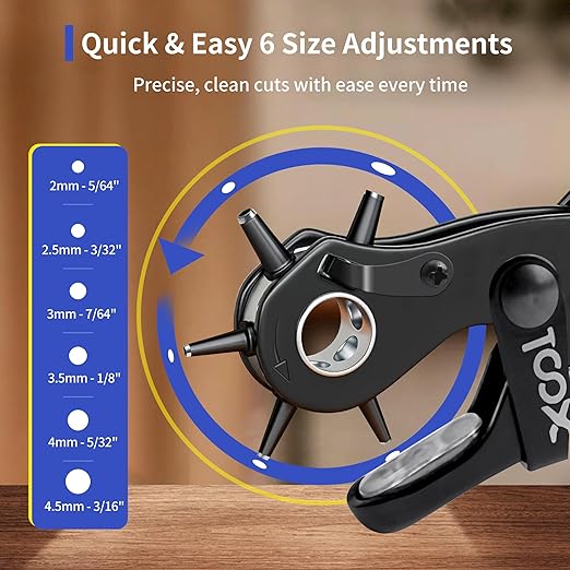 Revolving Punch Plier Kit, XOOL Professional Leather Hole Punch Set,Leather Hole Punch Set for Belts, Watch Bands, Straps, Dog Collars, Saddles, DIY Home or Craft Projects, Heavy Duty Rotary Puncher