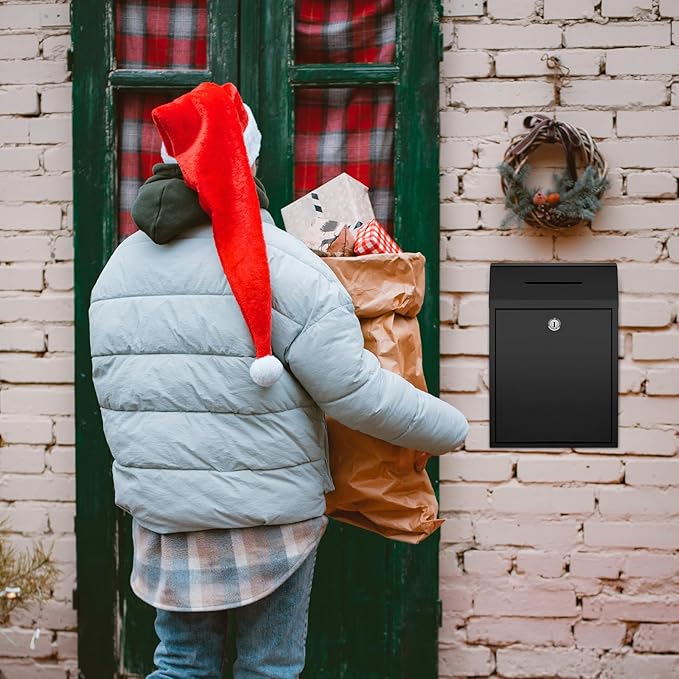 Metal Donation Cash Box Collection Safe Suggestion Box with Lock Wall Mounted Mailbox Delivery Ballot Container for Home Office Outdoor Door