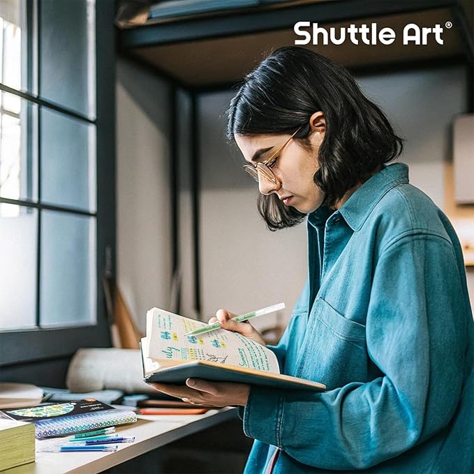 Shuttle Art Colored Pens, 24 Blue & Green Tone Colors Cute Journal Pens 0.6mm Fine Point Colored Gel Pens for Black Paper Adult Coloring Writing Drawing Journaling Note Taking School Office Home