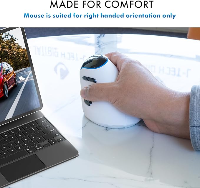 J-Tech Digital Wireless Mouse, Vertical Ergonomic Mouse with Bluetooth Dual Modes + USB Dongle + Rechargeable w/ 2.4GHz Wireless + Adjustable DPI 3200 for Laptop, Desktop, PC, Mac [V638W], White