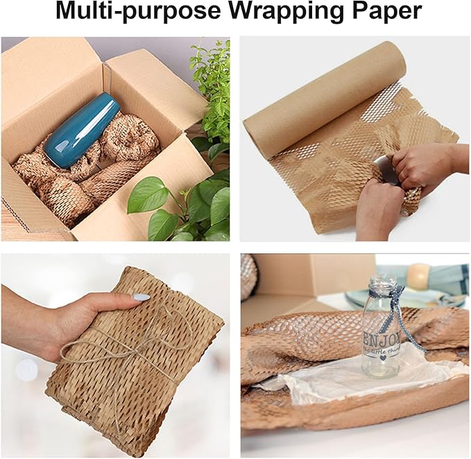 BOMEI PACK Honeycomb Packing Paper Wrap 12"x 164' Recycled Bubble Cushioning Bags Rolls Friendly Transportation and Handling Bags Packing Supplies Materials