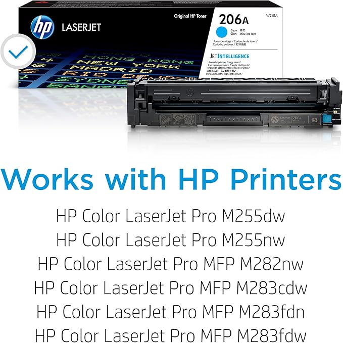 HP 206A Cyan Toner Cartridge | Works with HP Color LaserJet Pro M255, HP Color LaserJet Pro MFP M282, M283 Series | W2111A