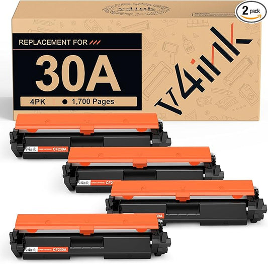 v4ink Compatible 30A CF230A Toner Cartridge Replacement for HP 30A 30X CF230A Toner Cartridge Black Ink for HP Pro M203d M203dn M203dw M227fdn M227fdw M227sdn Printer (4Pack Newest Version)