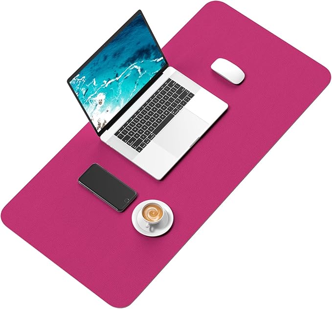 Hsurbtra Desk Pad, 30" x 14" PU Leather Desk Mat, XL Extended Mouse Pad, Waterproof Desktop Blotter Protector, Non-Slip Ultra Thin Large Laptop Keyboard Writing Mat for Office Home, Bright Rose