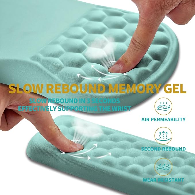 Hokafenle 2 in 1 Ergonomic Mouse Pad Wrist Support & Wrist Rest for Computer Keyboard Set, with Relieve Carpal Tunnel Pain Massage Bulge and Full Memory Gel Design (2In1 Set, Light Blue)