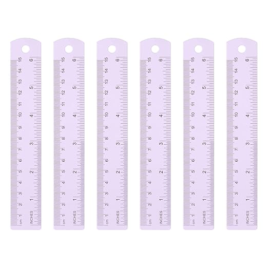 HARFINGTON 6pcs Metal Straight Ruler 15cm Metric SAE Aluminum Alloy Measuring Rulers Scale Tool with Hole for Measure Study Reading Classroom Office, Purple