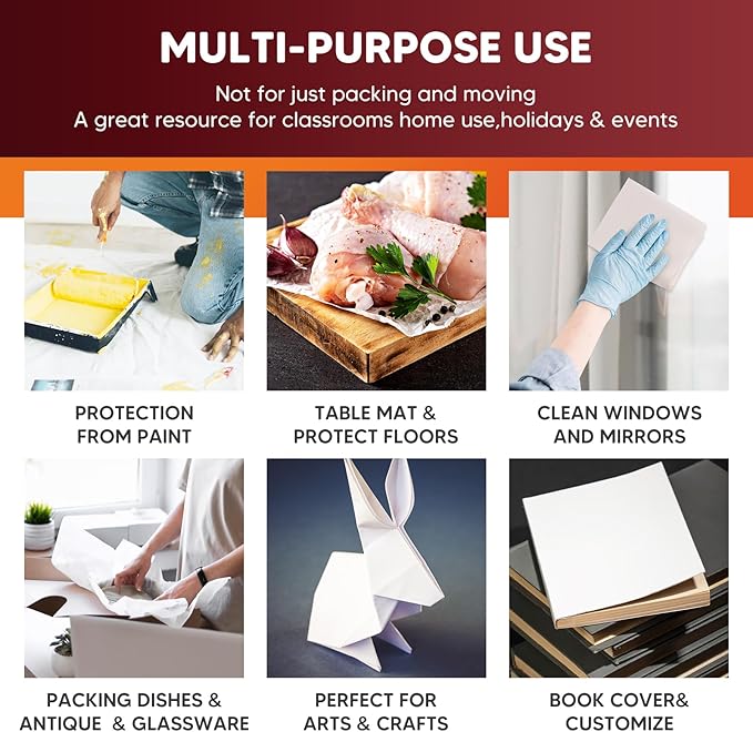 15" x 12" Packing Paper Sheets for Moving Supplies, Newsprint Paper for Moving Boxes, Wrapping Paper for Moving, Shipping, Packaging, Small Packing Box, Dishes Glasses Box Filler Materials 80 Sheets