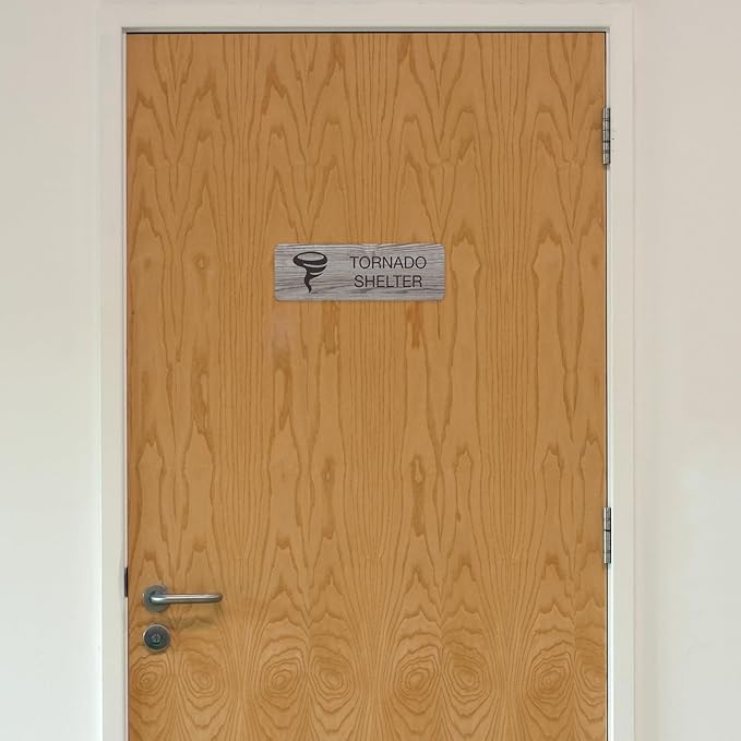 Tornado Shelter Ash Grey Sign / 3" x 9" Adhesive Mount Severe Weather Storm Shelter Sign/Restaurant Small Business Wall Door Emergency Space/Made In The USA