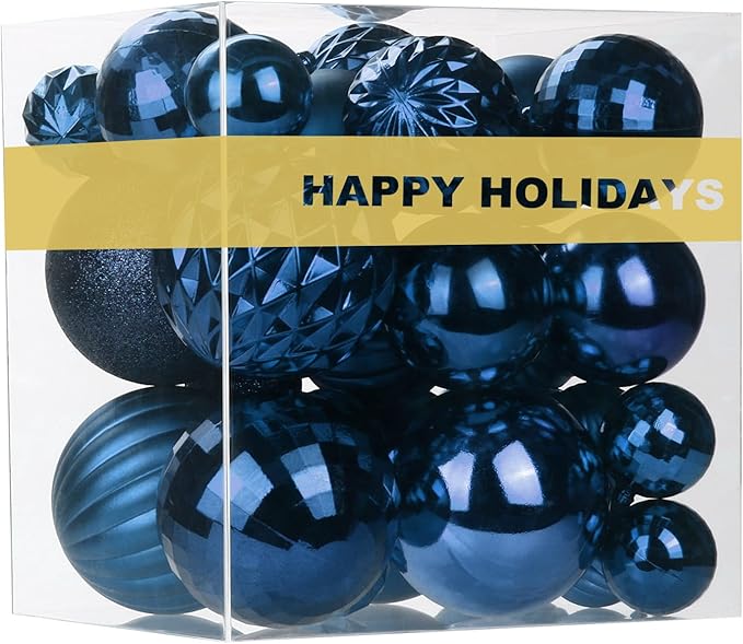 Navy Blue Christmas Ornaments - Christmas Tree Decorations Shatterproof Hanging Balls for Birthday Wedding Holiday Decor Set of 36pcs, Multi-Sizes(1.6",2.5",3.2")