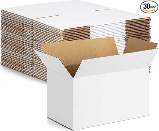Eupako 10x6x6-Small-Shipping-Boxes-30-Pack-White-Corrugated-Box-Mailers, Cardboard Boxes for Packaging Small Business, Mailing