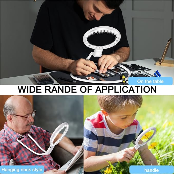 10X Magnifying Glass with Light, Flexible Gooseneck Magnifier with 36 LED, 3 Light Modes, 5.2 Inch Lighted Magnifying Glass Hands Free for Seniors Sewing(White)