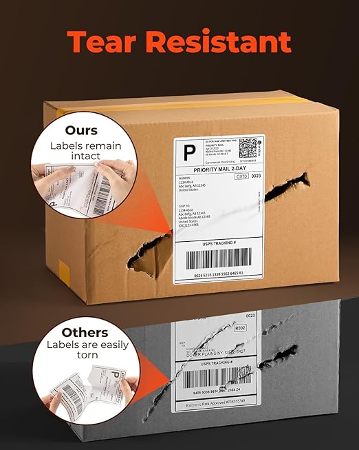 MUNBYN 4"x6" Direct Thermal Shipping Labels, Durable Waterproof, Oil-Proof, Scratch-Proof, Alcohol-Resistant, Tear-Resistant Label Paper for Thermal Printers, Packages, and Logistics, 380 Sheets/Roll
