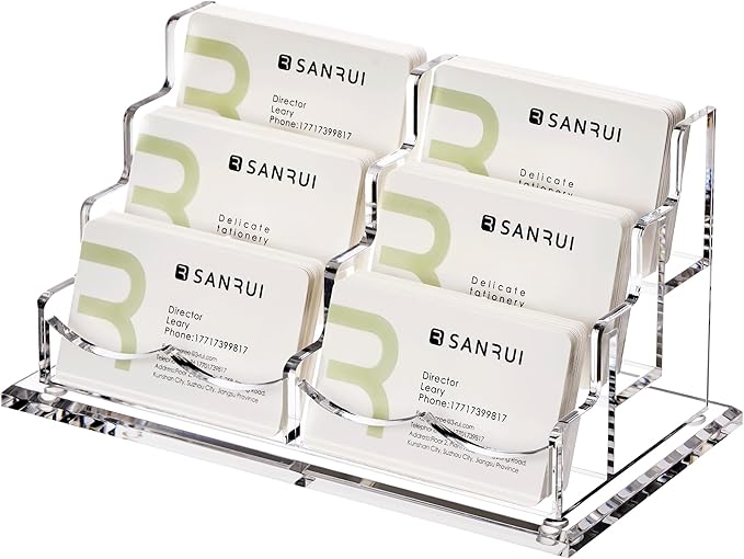 YUXUN Business Card Holder Display for Desk,Clear Acrylic Cards Stand for Men and Women,6 Slots 3 Tier Multiple Business Card Organizer (6slots)…