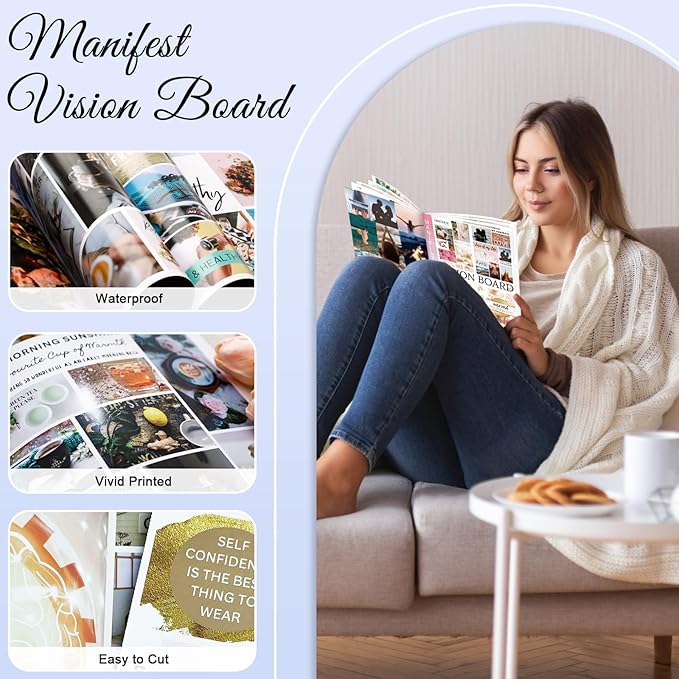 EggSun Vision Board Supplies with 1200+ Images & Quotes Collage Magazine Book, Wall Clip Art Scrapbook Journal Kit for Vision Board Making Beginners Women Men Teen Girls Coquette Room Decors (Pink)