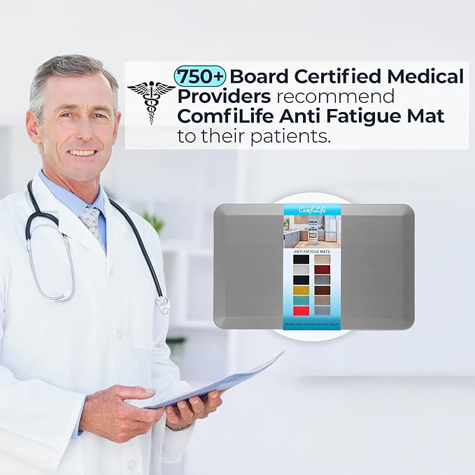 ComfiLife Anti Fatigue Floor Mat – 3/4 Inch Thick Kitchen Mats for Floor, Standing Desk Mat, Kitchen Rug – Comfort at Home, Office – Durable – Stain Resistant – Non-Slip Bottom (24" x 70", Gray)