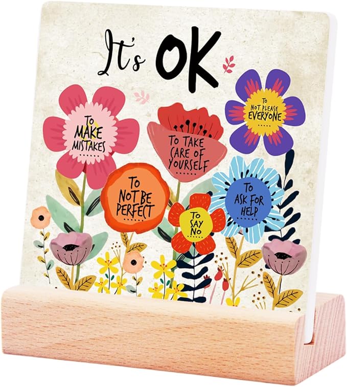 Inspirational Gifts for Teen Girls Women Birthday Christmas-Encouragement Gift Cheer Up Gifts for Friends-Motivational Sign It's OK Sign Ceramic Plaque-Mental Health Office Desk Decor