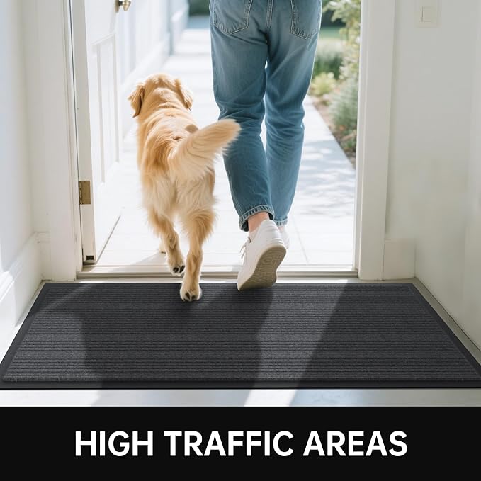 Front Door Mat, 2' x 4' Heavy Duty Indoor Outdoor Door Mat for Entryway, Commercial Door Mats Entrance, Low Profile Welcome Mats Non-Slip, Durable Rubber Backing Entry Mat for Patio, Home