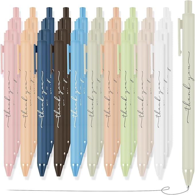 30pcs Thank You Pens Bulk Cute Multicolor Ballpoint Pen for Men Women Server Accessories Employee Holiday Appreciation Gifts for Teacher Office Back to School Party Favor (Pastel Colors)