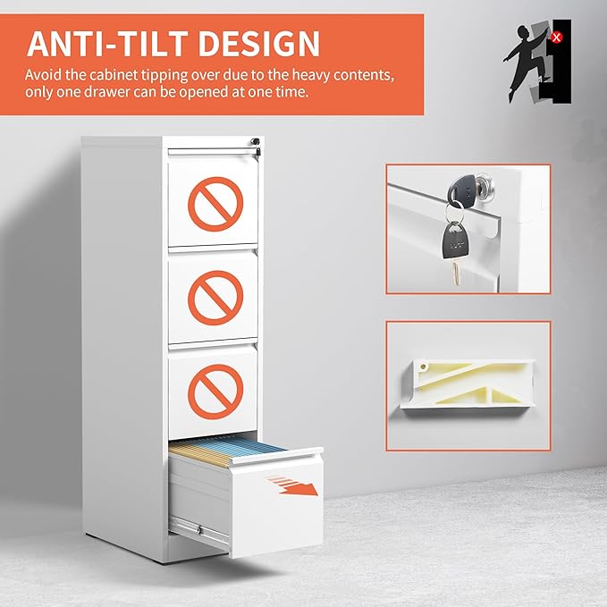 4 Drawer File Cabinet,Metal Filing Cabinets for Home Office,Vertical File Cabinet with Lock,Heavy Duty Metal Storage Cabinet for A4/Letter/Legal Size Files,Assembly Required