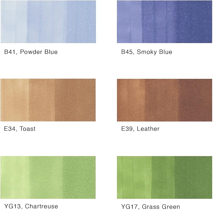 Copic Sketch Alcohol Markers, 6 Color Dual Tip Art Marker Set – Blendable Brush Tips for Drawing, Sketching, and Illustration – Professional Set for for Adult/Teen Artists & Creators - Earth Essential