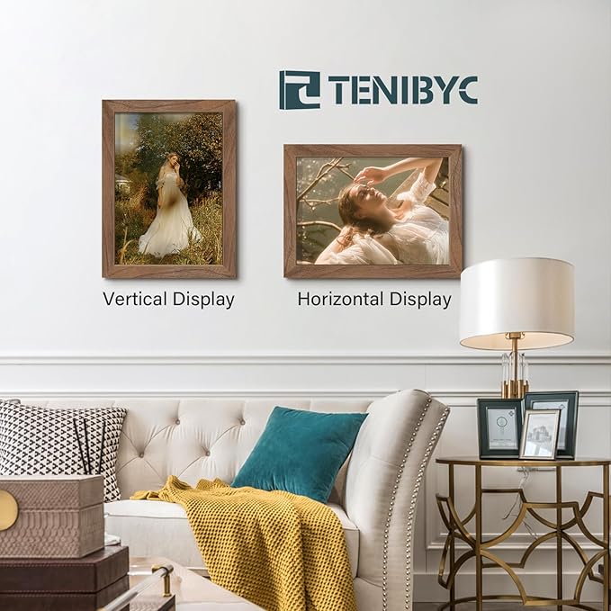 12x16 Picture Frame Set of 3 - Natural Walnut, Brown Wood, HD Tempered Glass, Wall Gallery Photo Frame