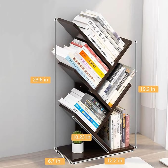 Godferyxin Book Tree Bookshelf, 5-Tier Wood Bookshelf Tree Bookcase for Displaying Books, CDs, Magazines and More at Office, Home or School
