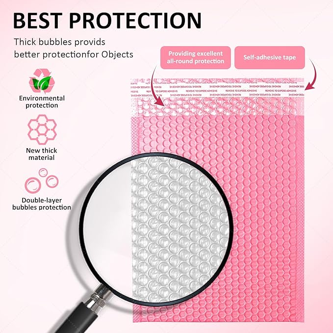 Large Bubble Mailers 12x18'' 100 Pack and 24PCS Fragile Stickers Pink Thick Waterproof Padded Poly Envelopes Bubble Wrap Mailers Self Seal Shipping Bag for Small Business Shipping Envelope Mailers #5