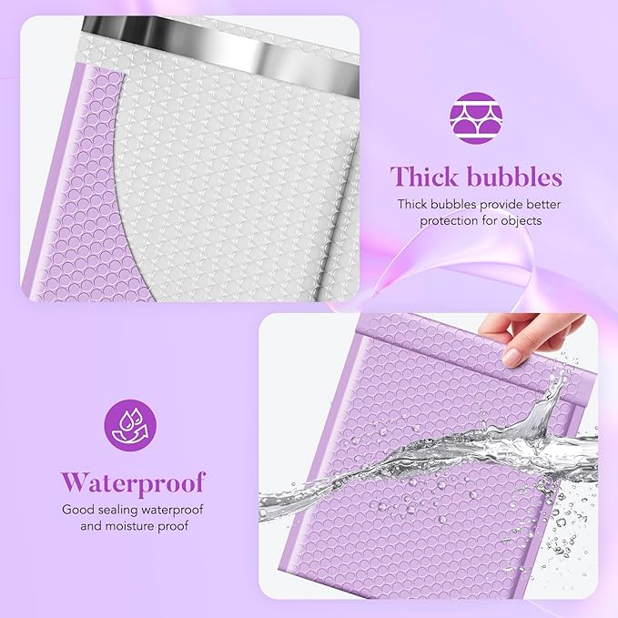 Fuxury Bubble Mailers 8.5x12" 40 Pack Large Bubble Envelopes Usable 8.5x11" Thick Cushioning Mailer for Mailing Books Clothes Mothers Day Gifts Mailers Lavender #2