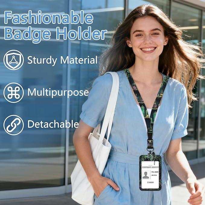 Skull Bookshelf Badge Holder Reel Lanyard,ID Card Badge Holder Retractable Name Tag Clips for Doctor Nurse Teacher Office Student