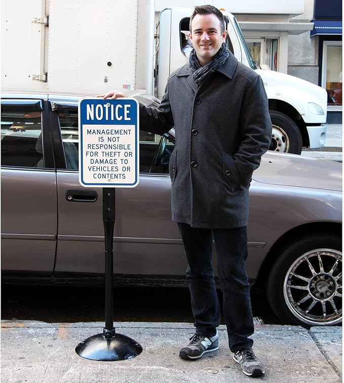 SmartSign Heavy Duty Cast Iron Sign Post and Base Kit 14” Od Stand With 4’ Post and Bolts & Nuts for Hanging Signs, Portable Sign Holder for Parking and Recreational