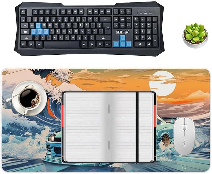 Large Desk Mats on Top of Desks Pad Big Mousepads Gaming Cool Mouse Pads for Desktop Office Supplies Accessories R33 Great Wave Japanese JDM Car 23.6 x 11.8 inch