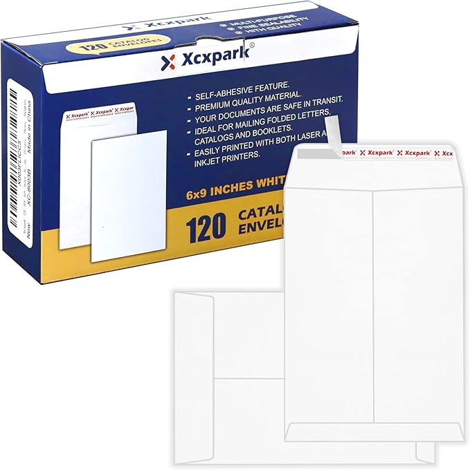 120 PCS 6x9 inches Security Catalog Envelopes Printable Self Seal Envelopes, Anti Tear White Envelopes for Invitation Cards, Pictures, Photos, Documents