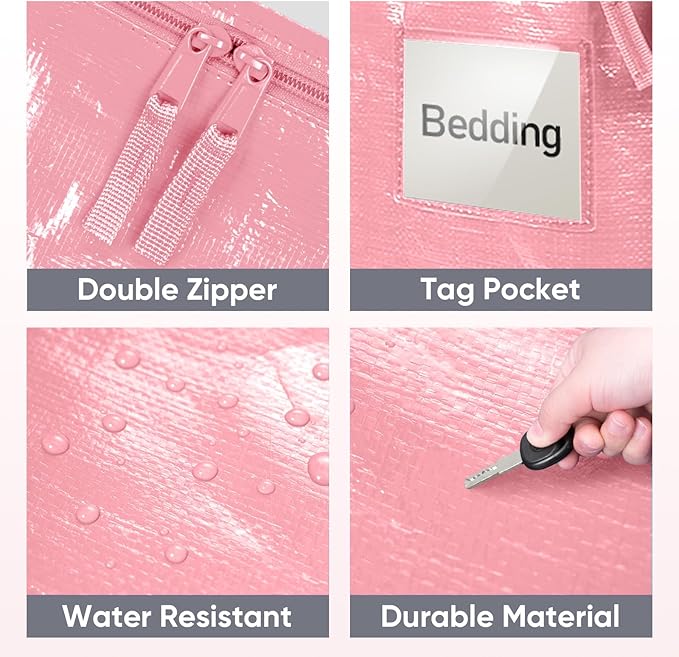 TICONN 2 Pack Extra Large Moving Bags with Zippers & Carrying Handles, Heavy-Duty Storage Tote Moving Boxes for Space Saving (2 Pack, Coral)