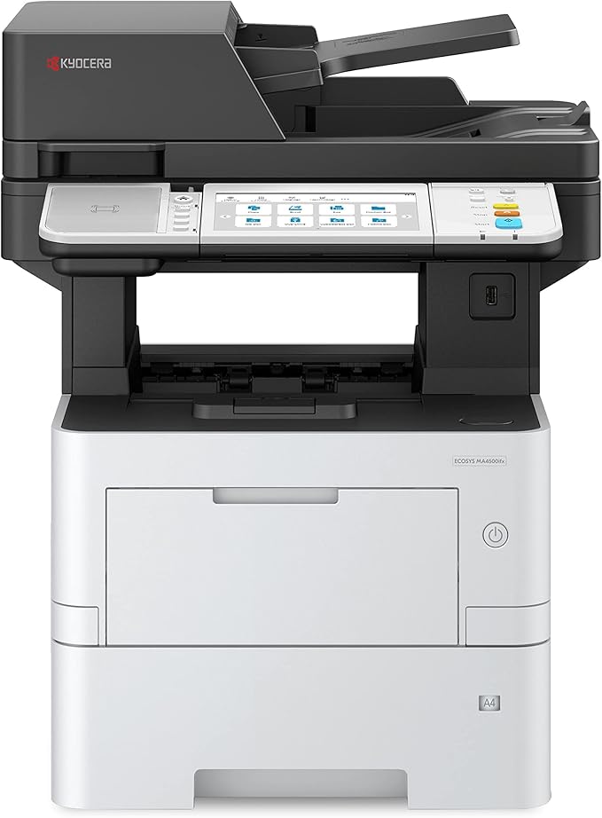 KYOCERA ECOSYS MA4500ifx All-in-One Monochrome Laser Printer (Print/Copy/Scan/Fax), 47 ppm, Up to Fine 1200 dpi, Gigabit Ethernet HyPAS Capable, 7 inch Touchscreen Panel, 512 MB