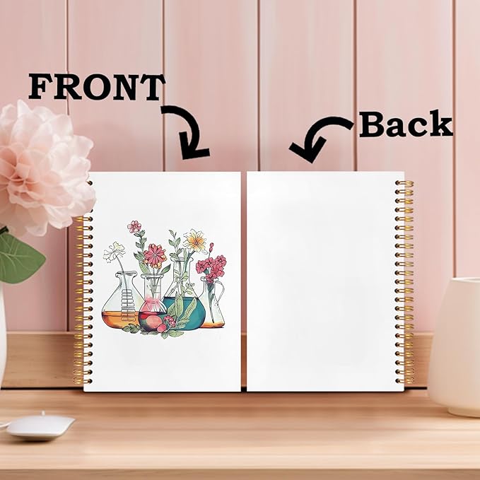 SNNDER Science Teacher Gifts, Floral Beakers Notebook Journal, Chemistry Biology Teacher Gifts, Science Teacher Appreciation Gifts, Hardcover Spiral Notebook 5.5x8.3 Inch