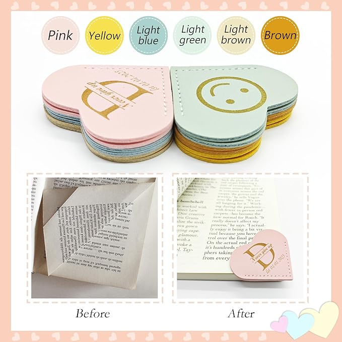 Handmade 3 Pcs Leather Heart Bookmarks - Personalized Corner Page Book Mark with Initials Custom, Cute Reading Gifts for Women Men, Teachers, Students, Mum, Dad, Book Lovers (Love 3 Pcs-Custom)
