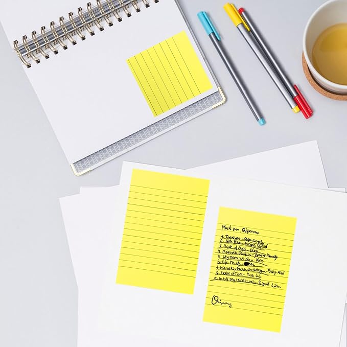 NatureTouch Lined Sticky Notes 6 Pads 3x3 and 4x6 inches Self-Stick Notes Pads with Power Sticking,Bright Ruled Post for School, Home, Office-Yellow