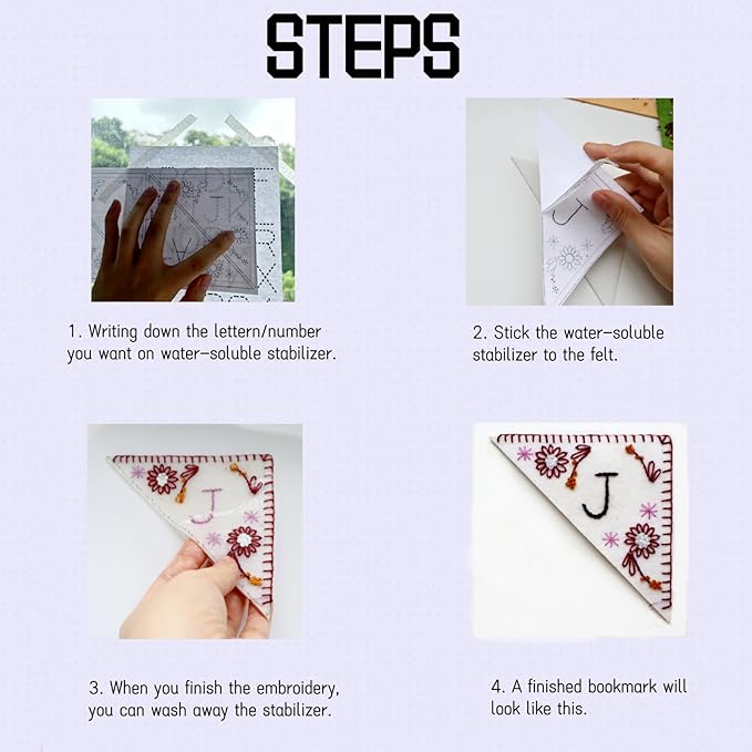 Bookmark Making Kit, Personalized Embroidered Corner Mark for Beginner, 4 Pack, DIY Initial Felt Bookmark Corner, Gift for Book Lover