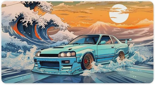 Large Desk Mats on Top of Desks Pad Big Mousepads Gaming Cool Mouse Pads for Desktop Office Supplies Accessories R33 Great Wave Japanese JDM Car 40X75cm
