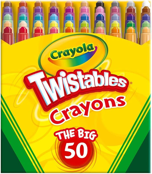 Crayola Mini Twistables Crayons for Kids (50ct) Stocking Stuffers & Holiday Gifts, No Peel Toddler Crayons for Coloring Books, Arts & Crafts Supplies, 3+