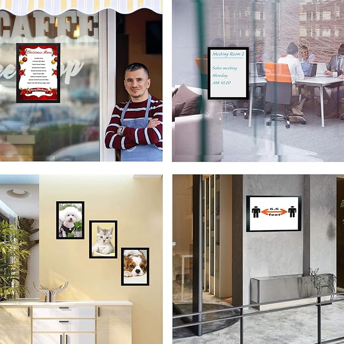 Magnetic Sign Holder 8.5 x 11 Wall Mount,Self Adhesive Picture Display Frame as Document Poster Paper Holder,Magnetic Framed Holder with Clear PVC Cover,Black 6pcs